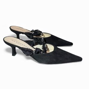 PARALLÈLE Paris Black Suede Heeled Mules Slip-On Shoes